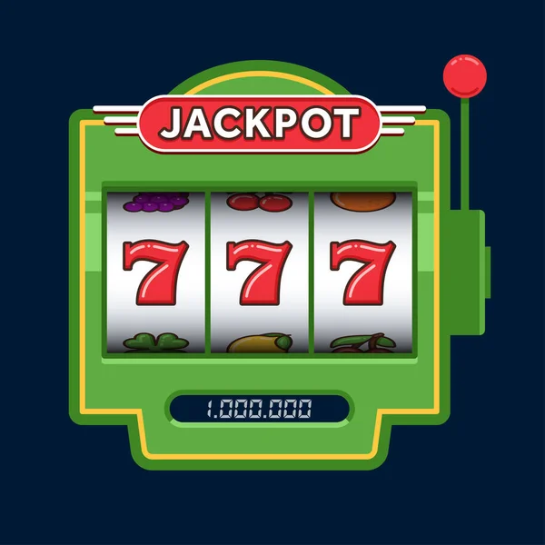 スロットマシンゲームグリーン 777のジャックポットを獲得 ジャックポット トリプル７ ラッキーな7 カジノのビーガンゲーム — ストックベクタ