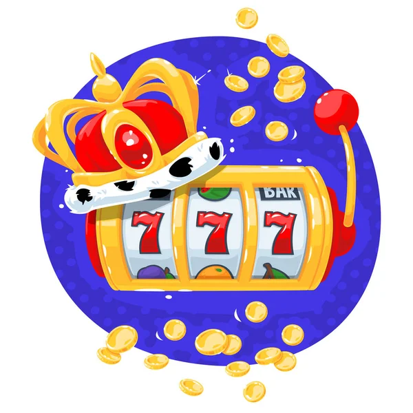 King Spielautomat Mit Glücklichem Siebener Jackpot Auf Blau Isoliert Auf — Stockvektor