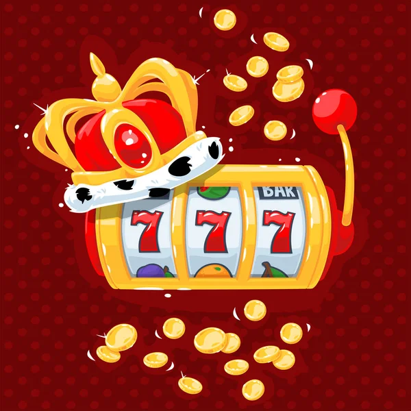 King Spielautomat Mit Glücklichem Siebener Jackpot Auf Rotem Hintergrund — Stockvektor