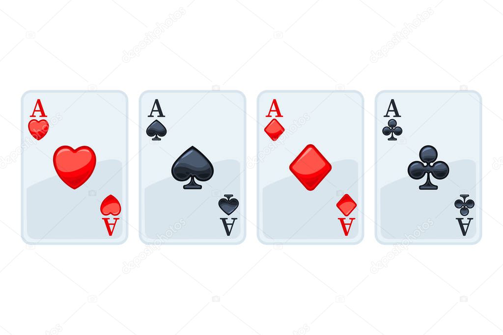 Four Aces. Winning poker hand. Isolated vector illustration on white background.
