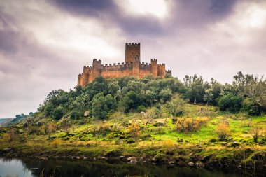 04 Ocak 2017: Panoramik Ortaçağ Kalesi Almourol, Portekiz
