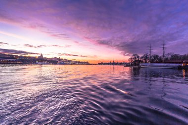 21 Ocak 2017: Twilight Djurgarden Adası giderken, Stockholm, İsveç