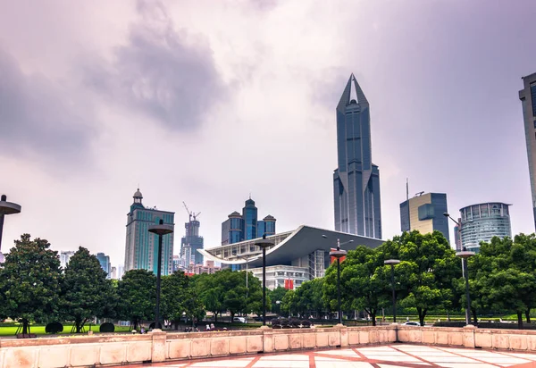 Shanghai, China - July 25, 2014: Downtown of Shanghai from the People's Square — Stock Photo, Image