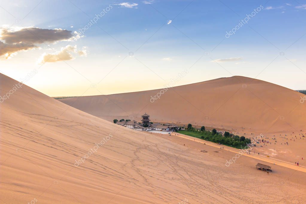 Dunhuang, China - August 06, 2014: The Crescent Lake Oasis in Dunhuang, China