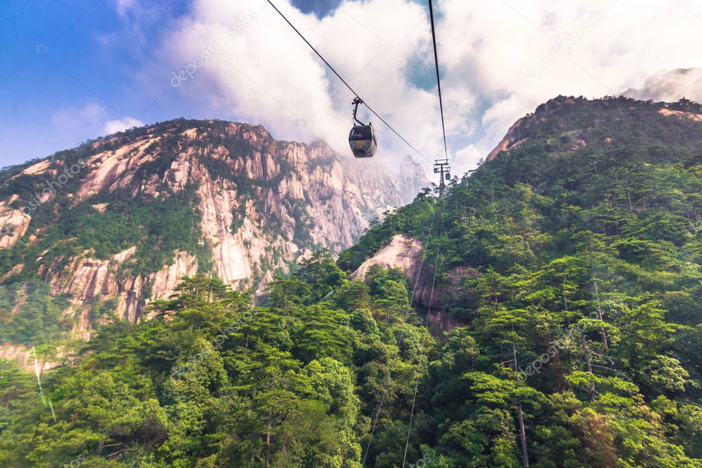 Huangshan, China - July 29, 2014: Cable car to the Yellow Mountains