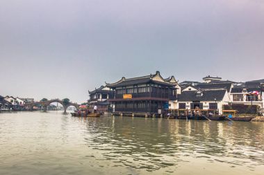 Zhujiajiao, Çin - 26 Temmuz 2014: Panorama Zhujiajiao Köyü