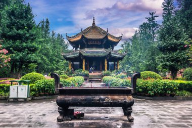 Chengdu, Çin - 08 Ağustos 2014: Yeşil Ram Tapınağı Chengdu, Çin