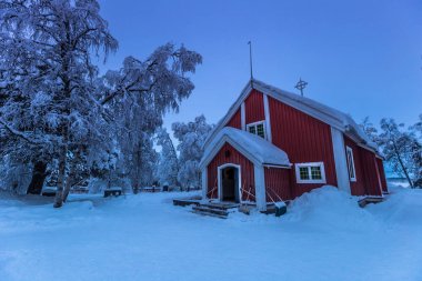 Lapland, İsveç - 31 Ocak 2014: Jukkasjarvi kilise, İsveç