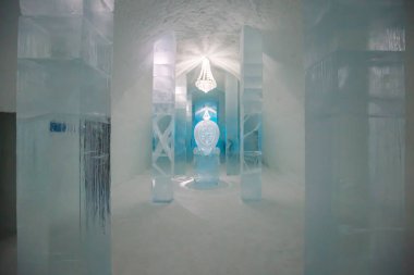 Lapland, İsveç - 31 Ocak 2014: buz otelin içinde Jukkasjarvi, İsveç