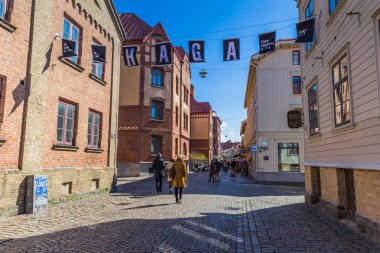 Göteborg, İsveç - 14 Nisan 2017: Haga Gothenburg eski şehir bölgesinde