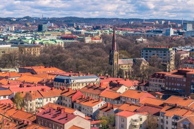 Göteborg, İsveç - 14 Nisan 2017: Gothenburg eski şehir panoraması