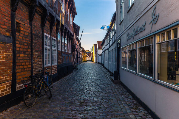 Ribe, Denmark - April 30, 2017: Old Town of Ribe