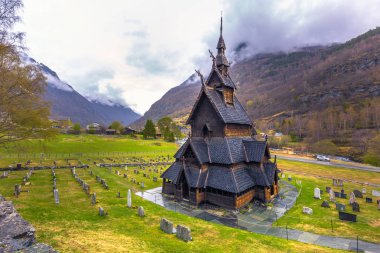 Borgund, Norveç - 14 Mayıs 2017: Borgund çıta Kilisesi