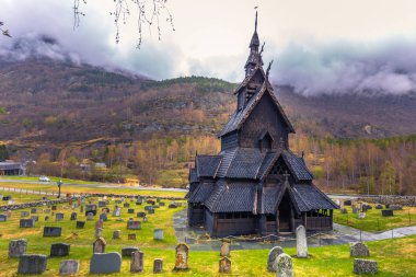 Borgund, Norveç - 14 Mayıs 2017: Borgund çıta Kilisesi