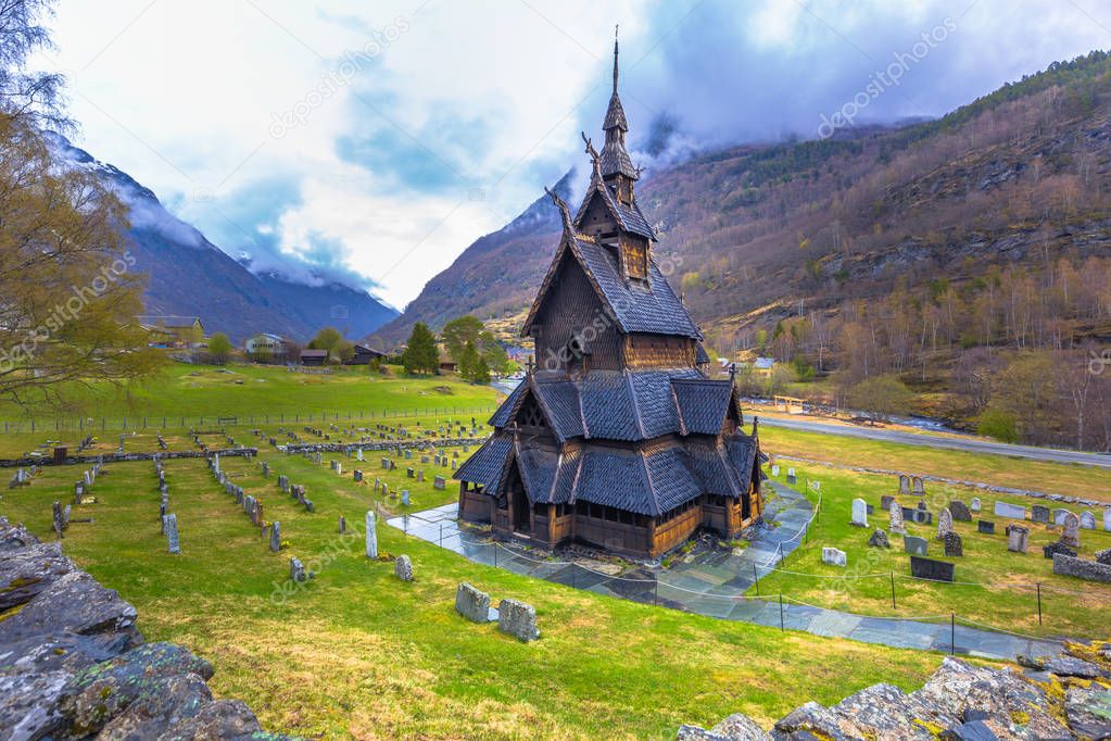 Borgund, Norway - May 14, 2017: The Stave Church of Borgund