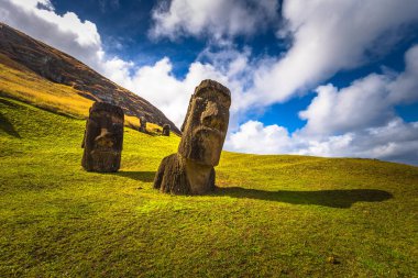 RANU Raraku, Paskalya Adası - 10 Temmuz 2017: Ranu Moai heykelleri