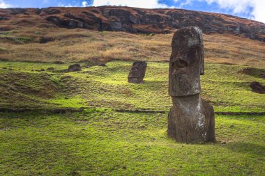 RANU Raraku, Paskalya Adası - 10 Temmuz 2017: Ranu Moai heykelleri