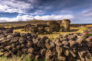 Ahu Tongariki, Paskalya Adası - 10 Temmuz 2017: Tongariki Moai altar