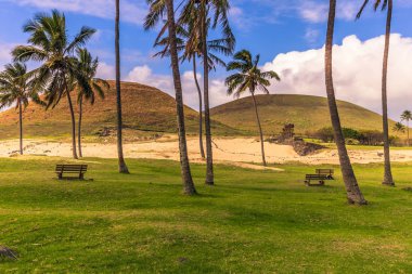Anakena beach, Paskalya Adası - 10 Temmuz 2017: Anakena manzara