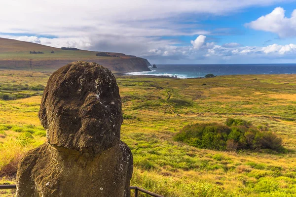 RANU Raraku, Paskalya Adası - 10 Temmuz 2017: Ranu Moai heykelleri