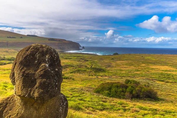 RANU Raraku, Paskalya Adası - 10 Temmuz 2017: Ranu Moai heykelleri