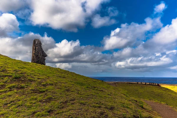 RANU Raraku, Paskalya Adası - 10 Temmuz 2017: Ranu Moai heykelleri