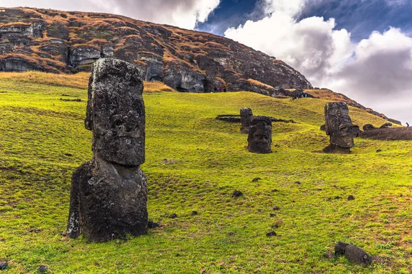 RANU Raraku, Paskalya Adası - 10 Temmuz 2017: Ranu Moai heykelleri