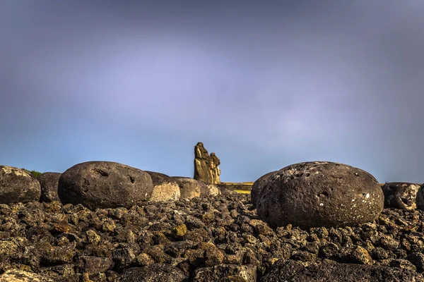 Ahu Tongariki, Easter Island - July 10, 2017: Moai altar of Tongariki — Stock Photo, Image