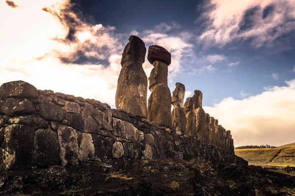 Ahu Tongariki, Easter Island - July 10, 2017: Moai altar of Tongariki
