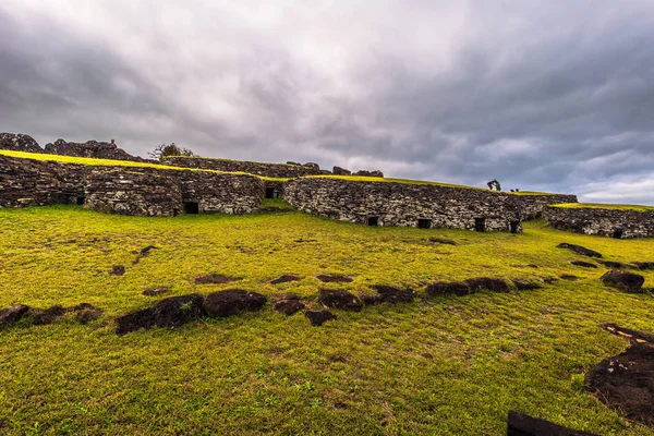 Orongo, Easter Island - July 11, 2017: Bird man village of Orongo