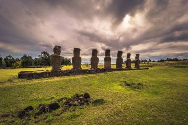 Ahu Akivi, Easter Island - July 11, 2017: Moai altar of Ahu Akivi clipart