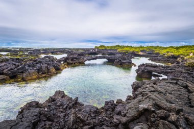 Galapagos Adaları - 26 Ağustos 2017: Peyzaj lav tünelleri Isabela Adası, Galapagos Adaları, Ekvador