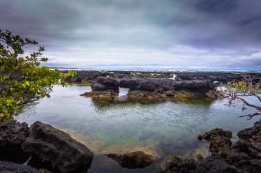 Galapagos Adaları - 26 Ağustos 2017: Lav tunne peyzaj