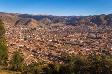 Cusco, Peru - 01 Ağustos 2017: Panoramik eski beldesi