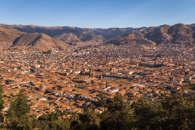 Cusco, Peru - 01 Ağustos 2017: Cusco, Peru tarihi kentin panoramik