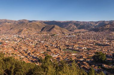 Cusco, Peru - 01 Ağustos 2017: Panoramik eski beldesi