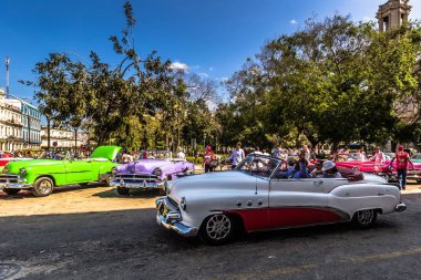 Havana, Küba - 26 Mart 2016: Klasik taksiler Havana, Küba
