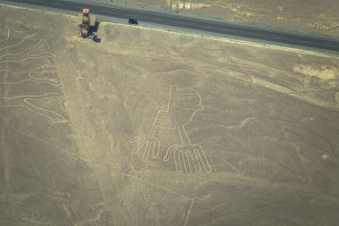 Nazca, Peru - 14 Ağustos 2017: Eller rakam Nazca, Peru'daki Nazca çizgileri