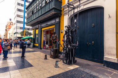 Lima, Peru - 16 Ağustos 2017: Turistik eğlence Lima, Peru şehrin tarihi merkezinde
