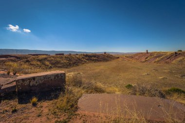 Tiwanaku - 27 Temmuz 2017: Tiwanaku Antik şehir kalıntıları,