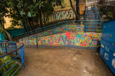 Rio de Janeiro - June 21, 2017: Street art in the Favela of Sant clipart