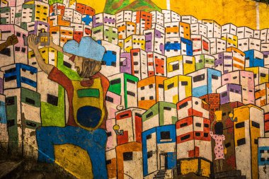 Rio de Janeiro - 21 Haziran 2017: Sant Favela sokak sanatı