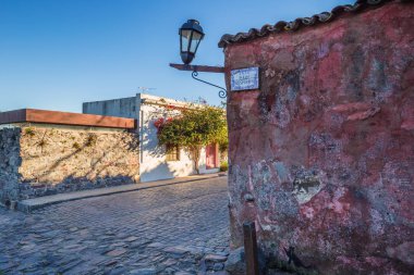 Colonia Del Sacramento - July 02, 2017: Street light in the old  clipart