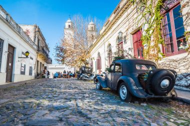 Colonia Del Sacramento - July 02, 2017: Old vintage car in the o clipart