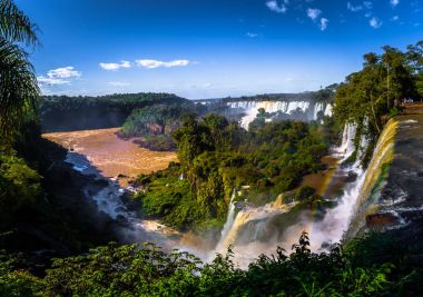 Puerto Iguazu - June 24, 2017: Landscape of the Iguazu Waterfall clipart