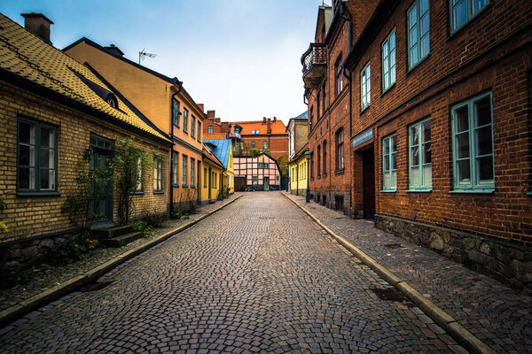 Lund - October 21, 2017: Streets of the historic center of Lund,