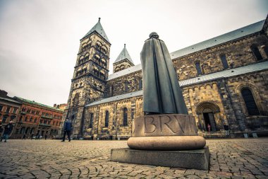 Lund - 21 Ekim 2017: Gotik Katedrali, Lund, İsveç