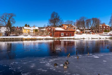 Sundborn - 30 Mart 2018: Panorama pitoresk kasaba Sundborn Dalarna, İsveç'in