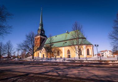 Mora - 30 Mart 2018: Dalarna, İsveç Mora kasaba kilise