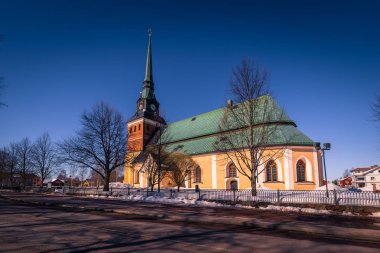 Mora - 30 Mart 2018: Dalarna, İsveç Mora kasaba kilise